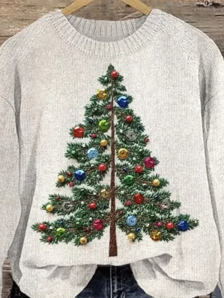 Women's Christmas Tree Casual Crew Neck Sweater