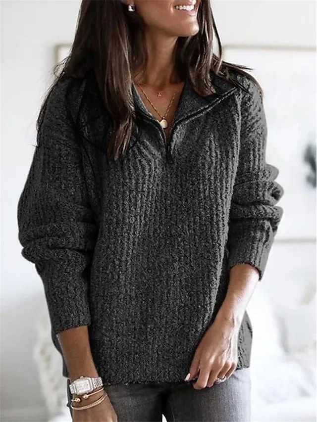Women's Fancy Yarn Jumper Shirt Collar Quarter Zipper Sweater Fall Winter Daily Going out Stylish Casual Soft Long Sleeve