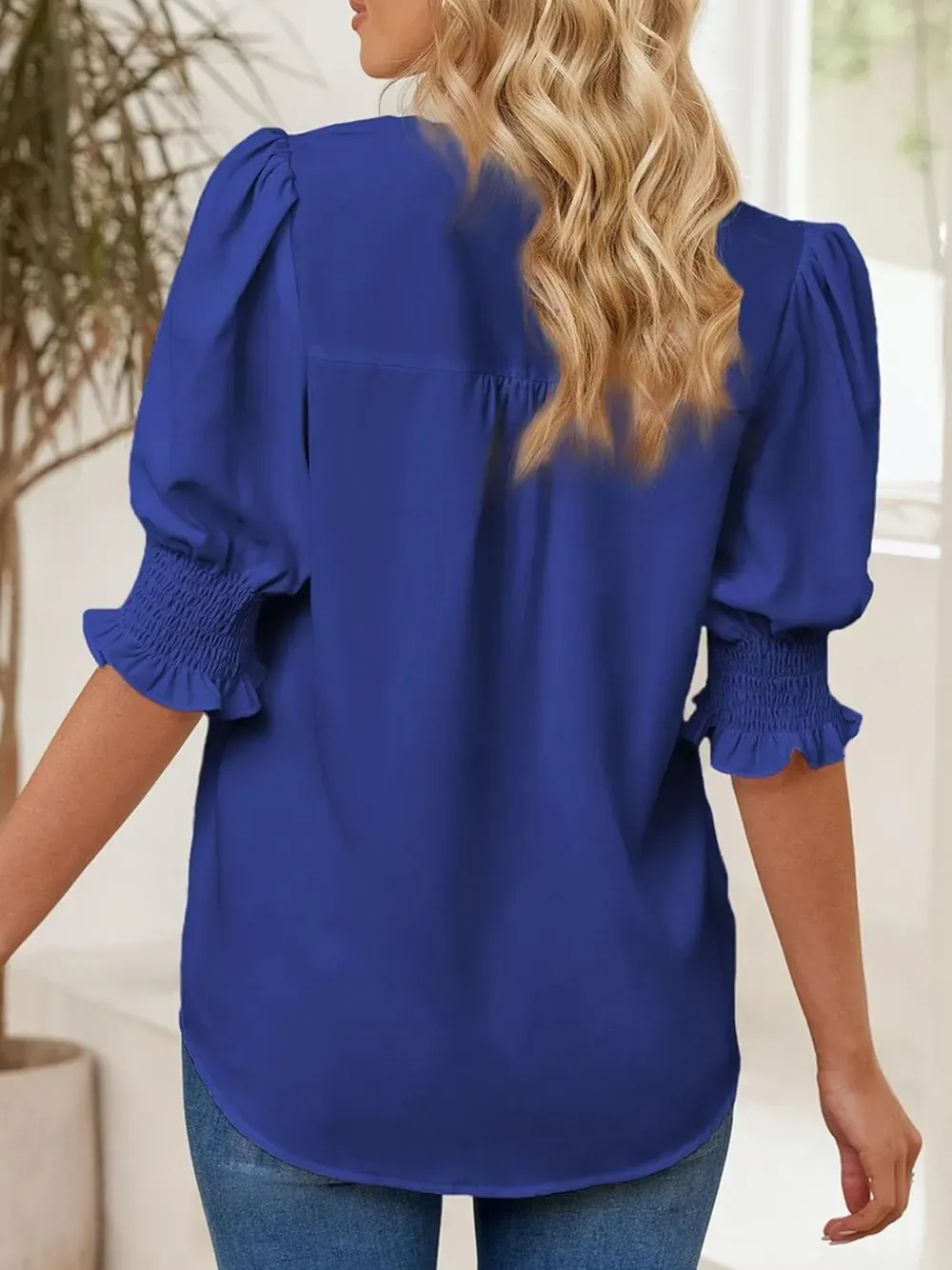 ✨Women's V Neck Dressy Puff Ruffle Blouse Casua Short Sleeve Tops