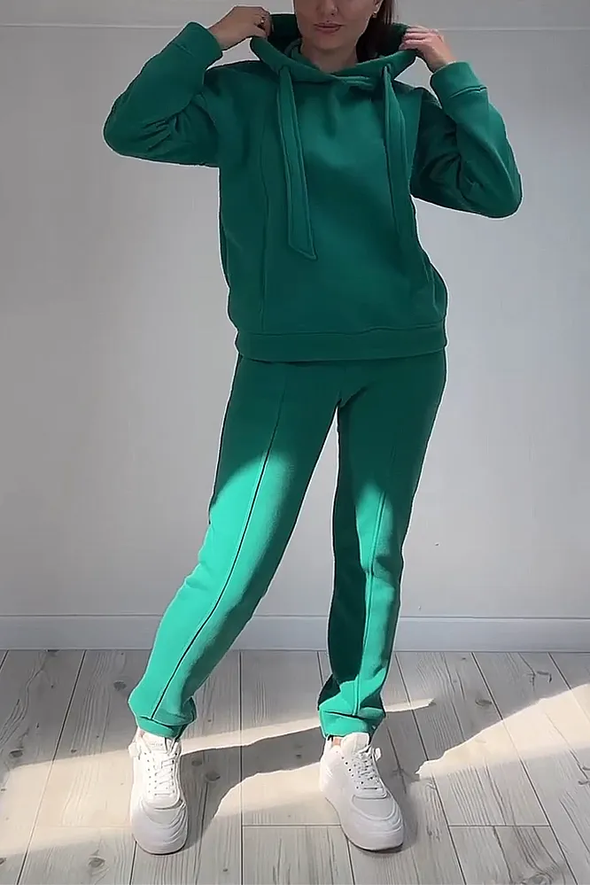 Women's solid color hoodie and pants two-piece set