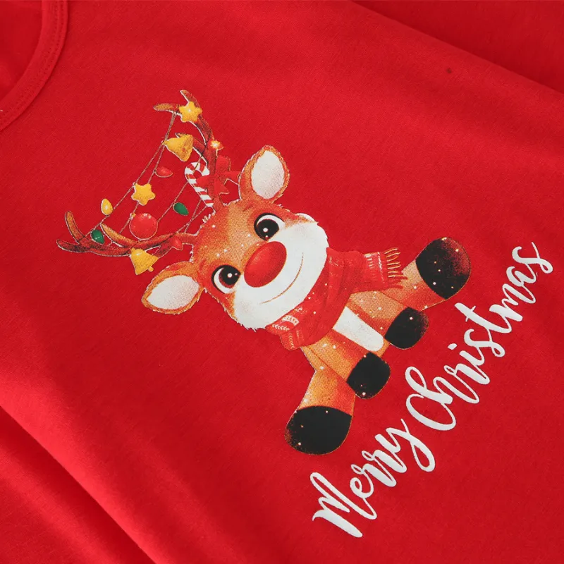 Christmas round collar red print parent-child suit (with Pet Dog Clothes)