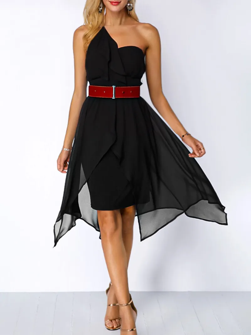 Fashionable short waistband with waistband and short dress in black