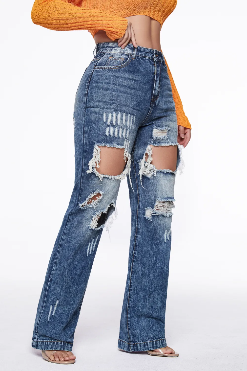 90s Vintage Thigh Distressed Baggy Jeans