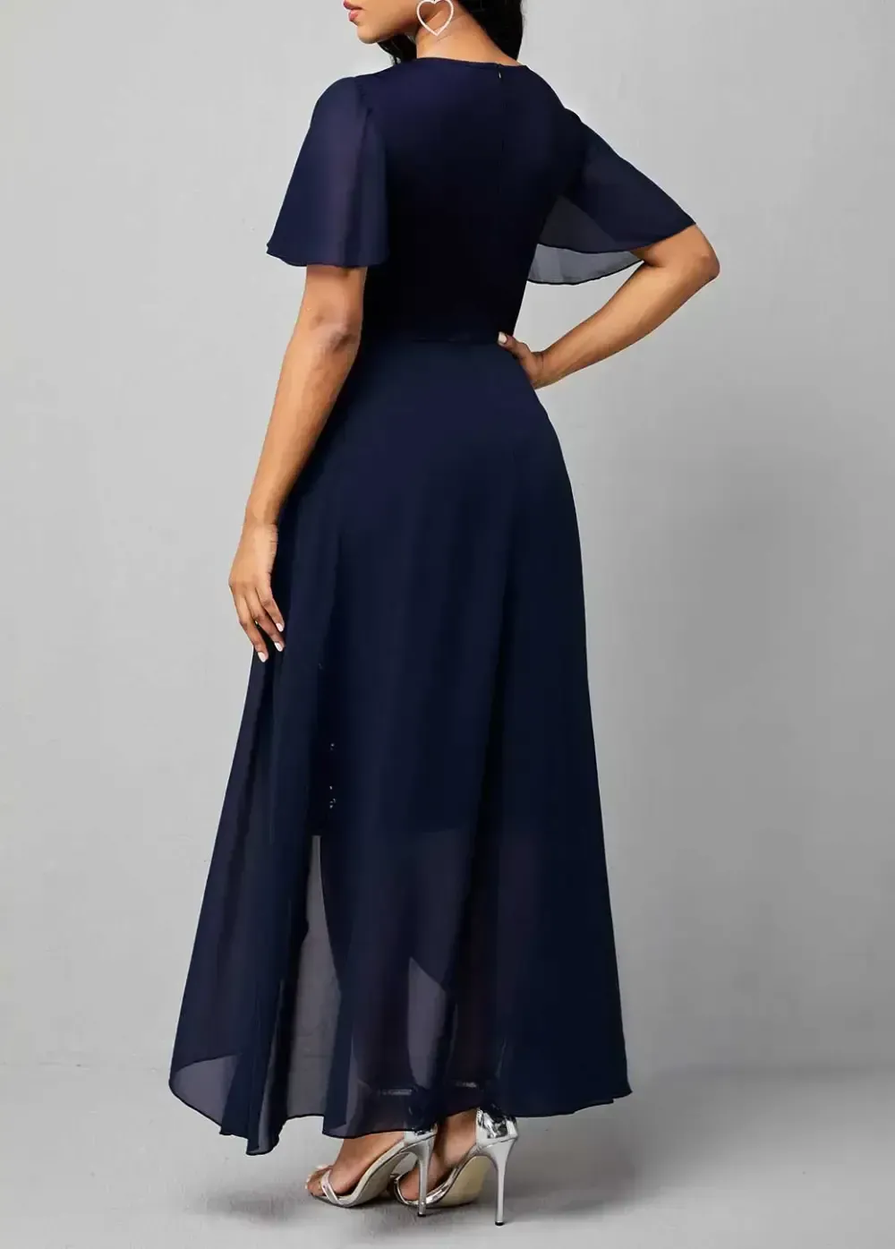 Chiffon Sequin Embroidered Round Neck Dress