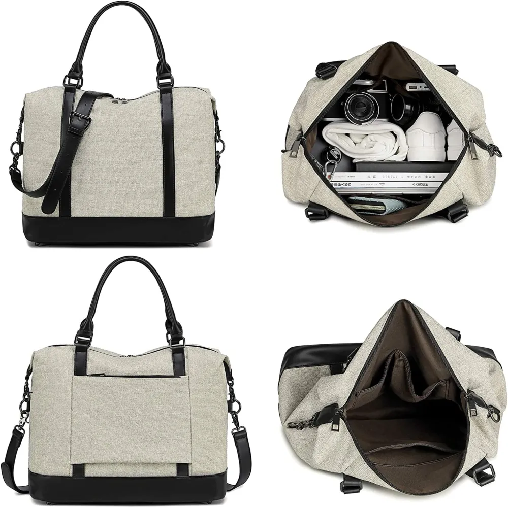 Ladies Canvas Weekender Bag Overnight Carry-on Tote Duffel in Trolley Handle