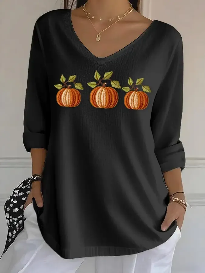 Women's Casual Autumn Pumpkin Bubble Ruffle Long Sleeve Top