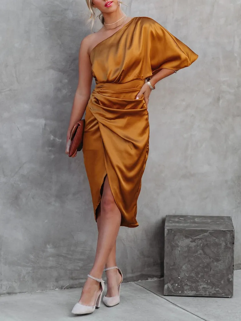 Sexy One-sided Sleeve Irregular Evening Dress