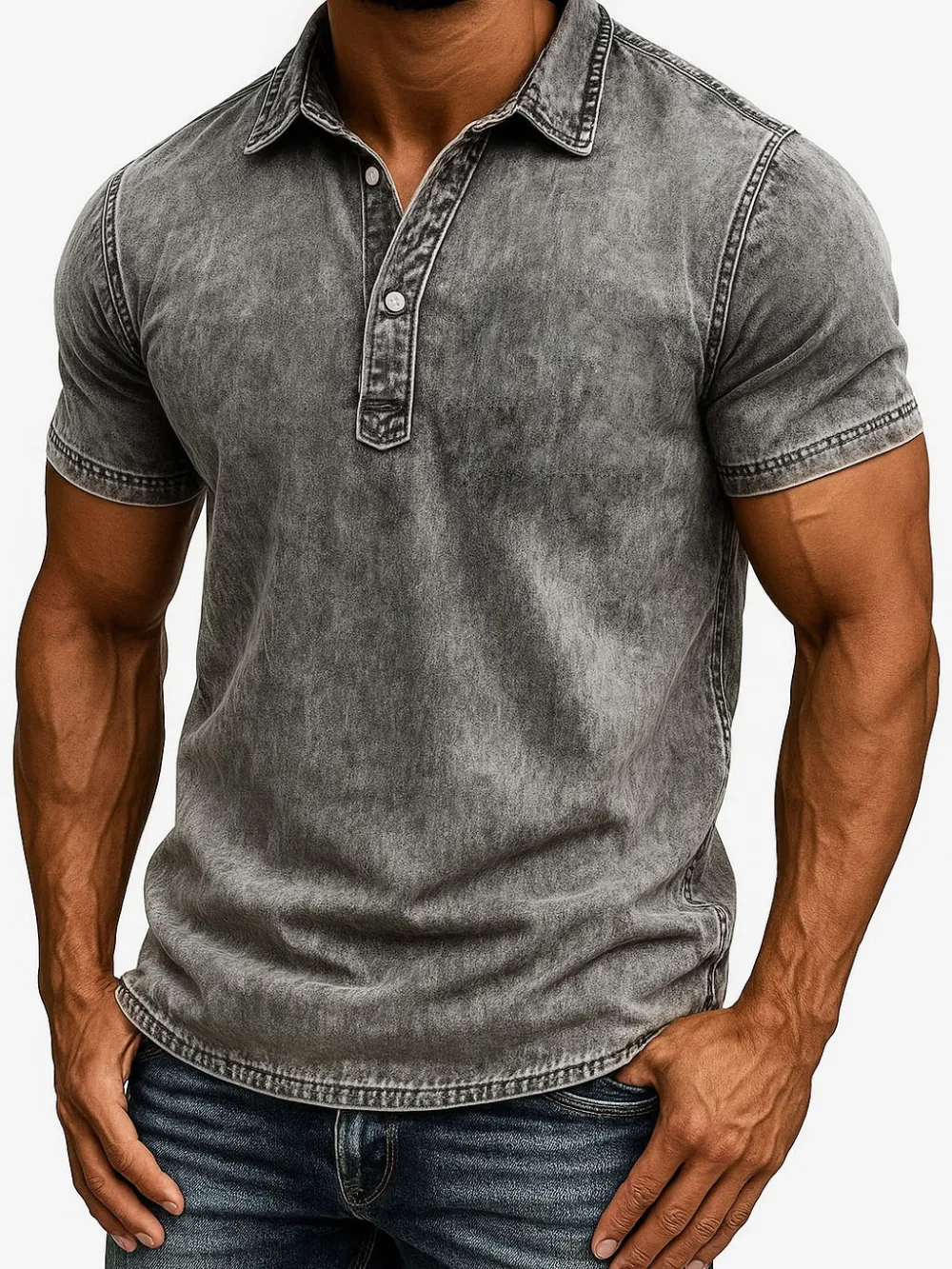 Men's Fashion Outdoor Retro Distressed Fabric Short Sleeve Polo Shirt 
