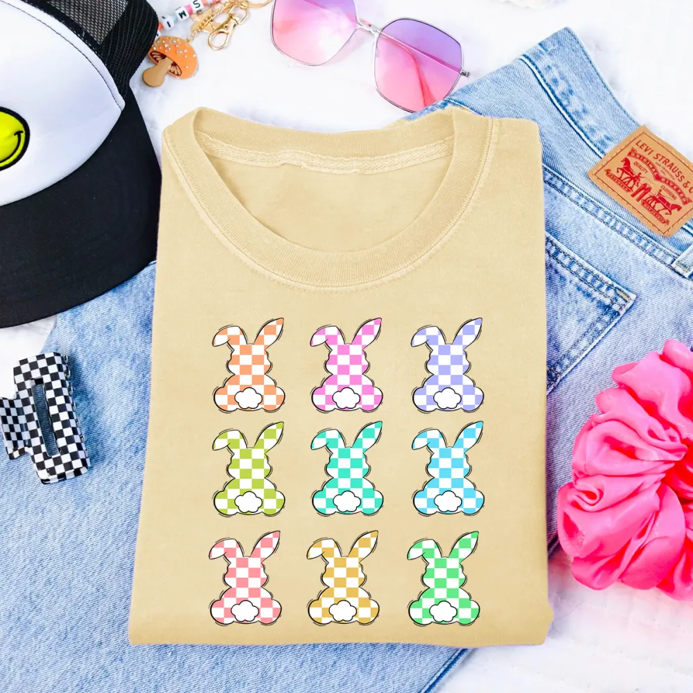 Easter Bunny Printed Round Neck Short Sleeve T-Shirt