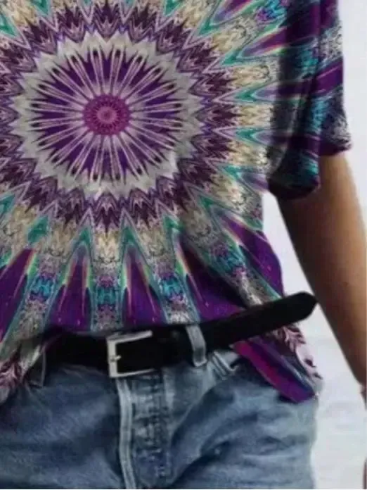 Women Short Sleeve V-Neck Tie-dye Printed Tops