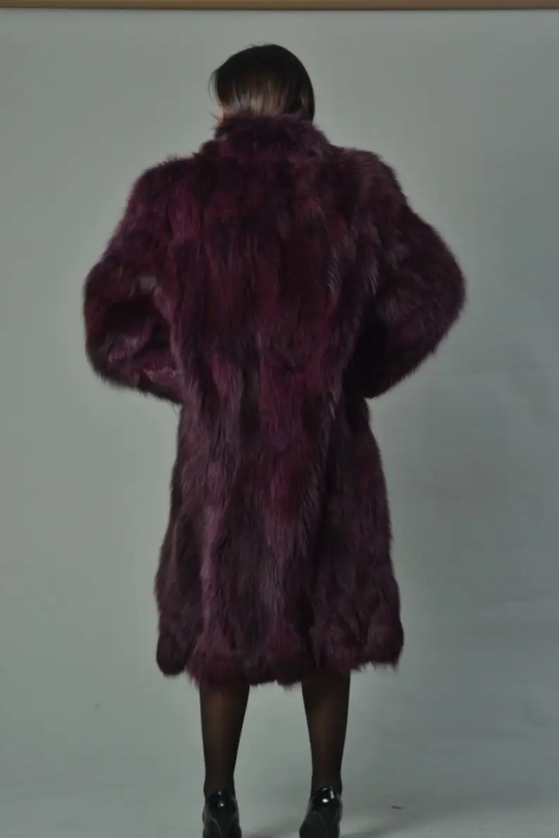 Fox fur coat fox collar full length women's