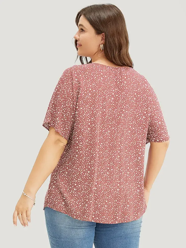 Ditsy Floral Pleated Front Button Detail Blouse