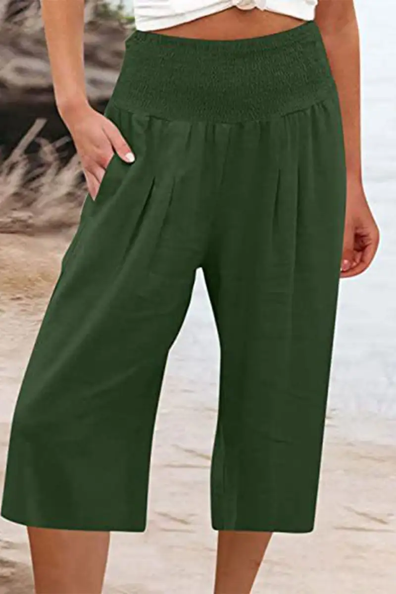 Casual Simplicity Solid Pocket Loose High Waist Wide Leg Solid Color Bottoms(15 Colors)