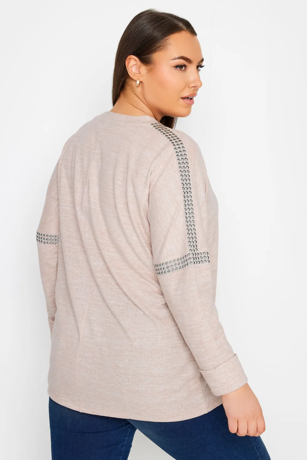 YOURS Curve Light Pink Stud Batwing Sleeve Jumper