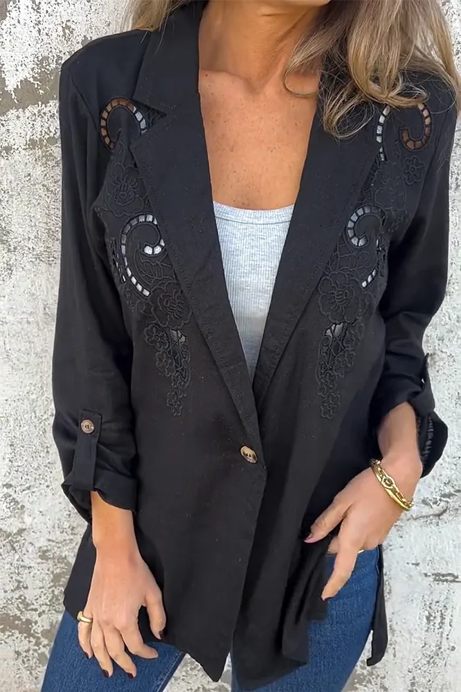 Women's cotton and linen comfortable hollow suit jacket