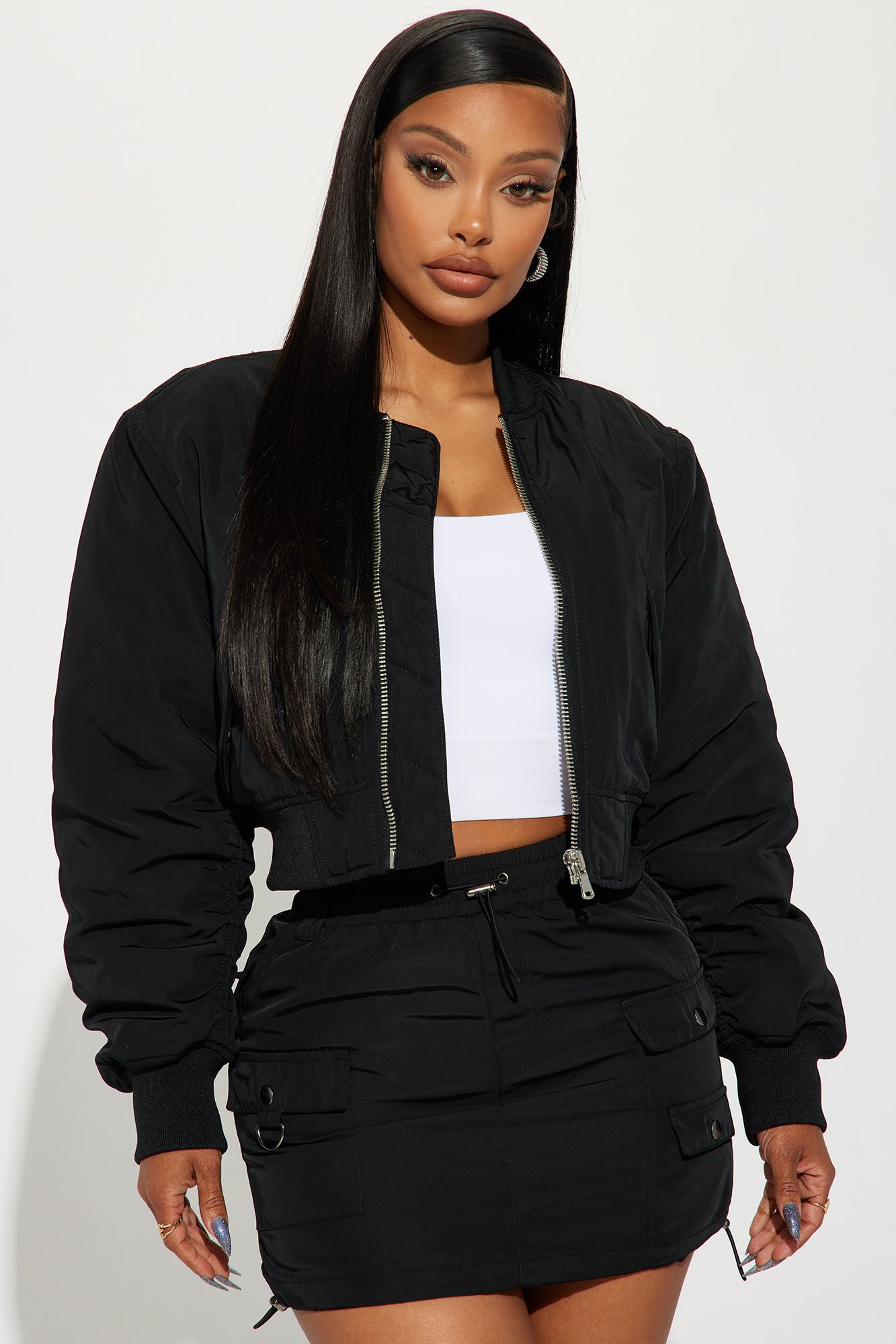 Got To Get Away Bomber Skirt Set - Black
