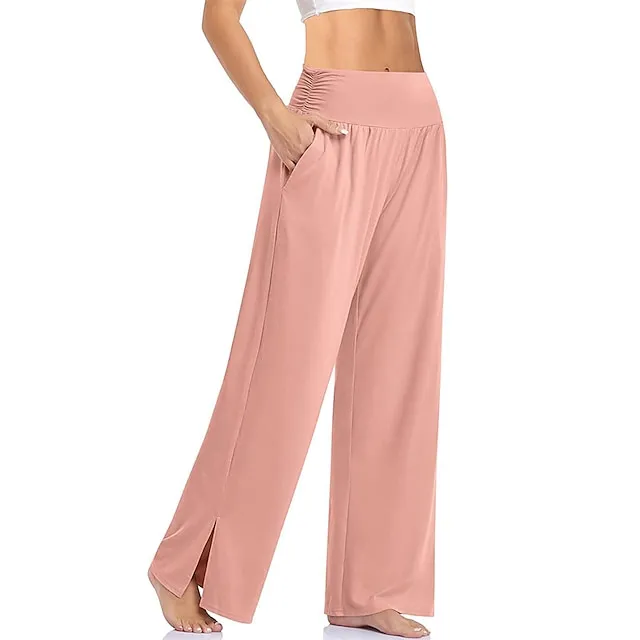 Women's Loungewear Pants with Pockets Solid Color Casual Comfortable Loose Sweatpants Yoga Dance Lady Pants Spring Summer Black Blue