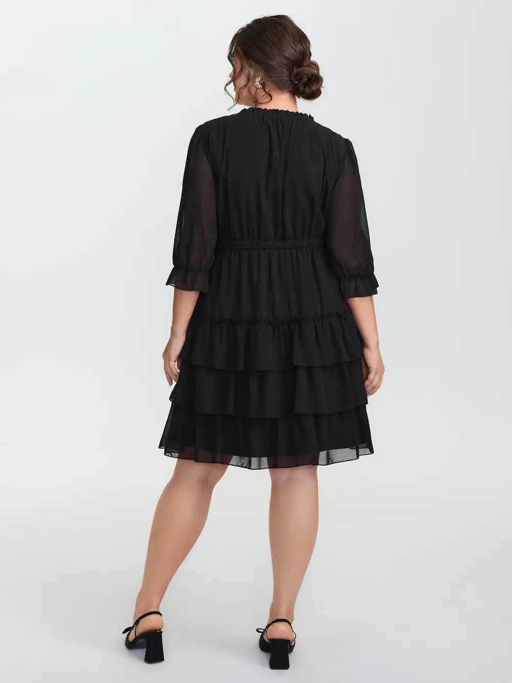 Three-Quarter Sleeve Tulle Skirt Knee-Length Dress
