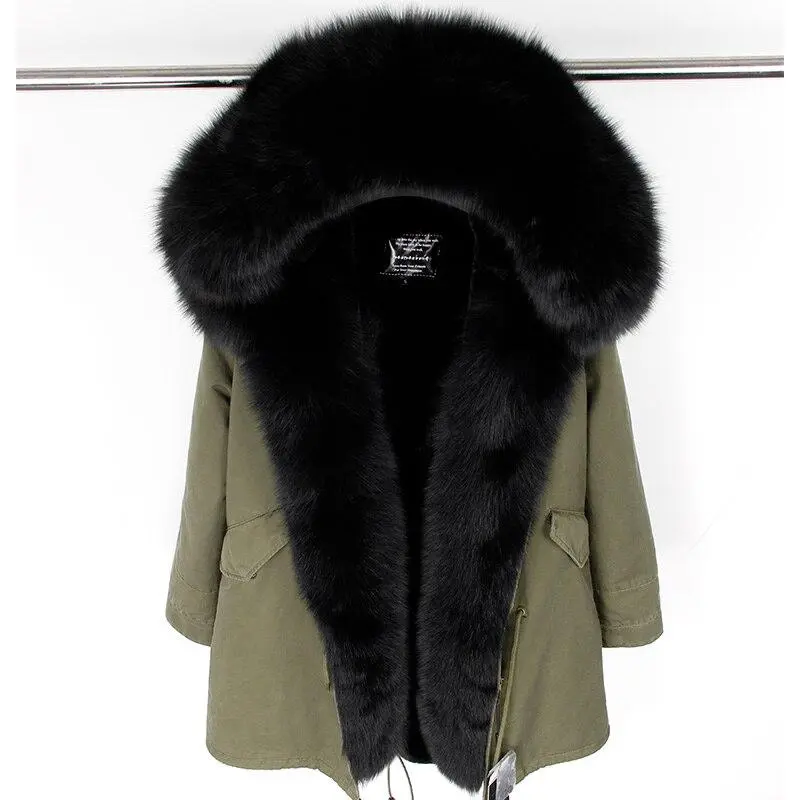Women's Parka Natural Fox Fur Long Coat Artificial Fur Lining Fur