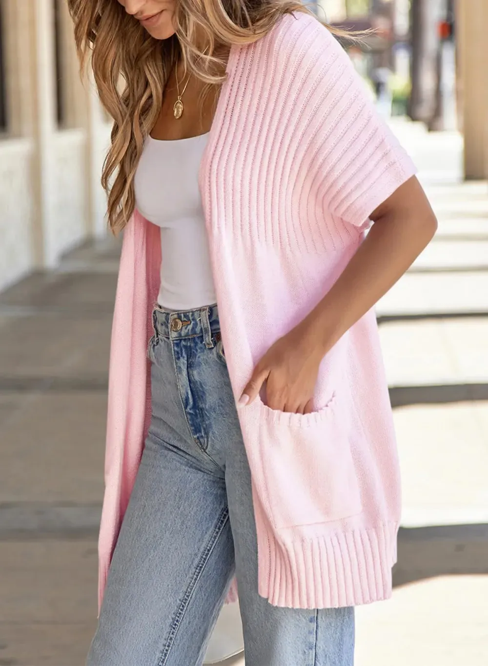 ✨Women's Short Sleeve Pleated Lightweight Open Front Cardigan