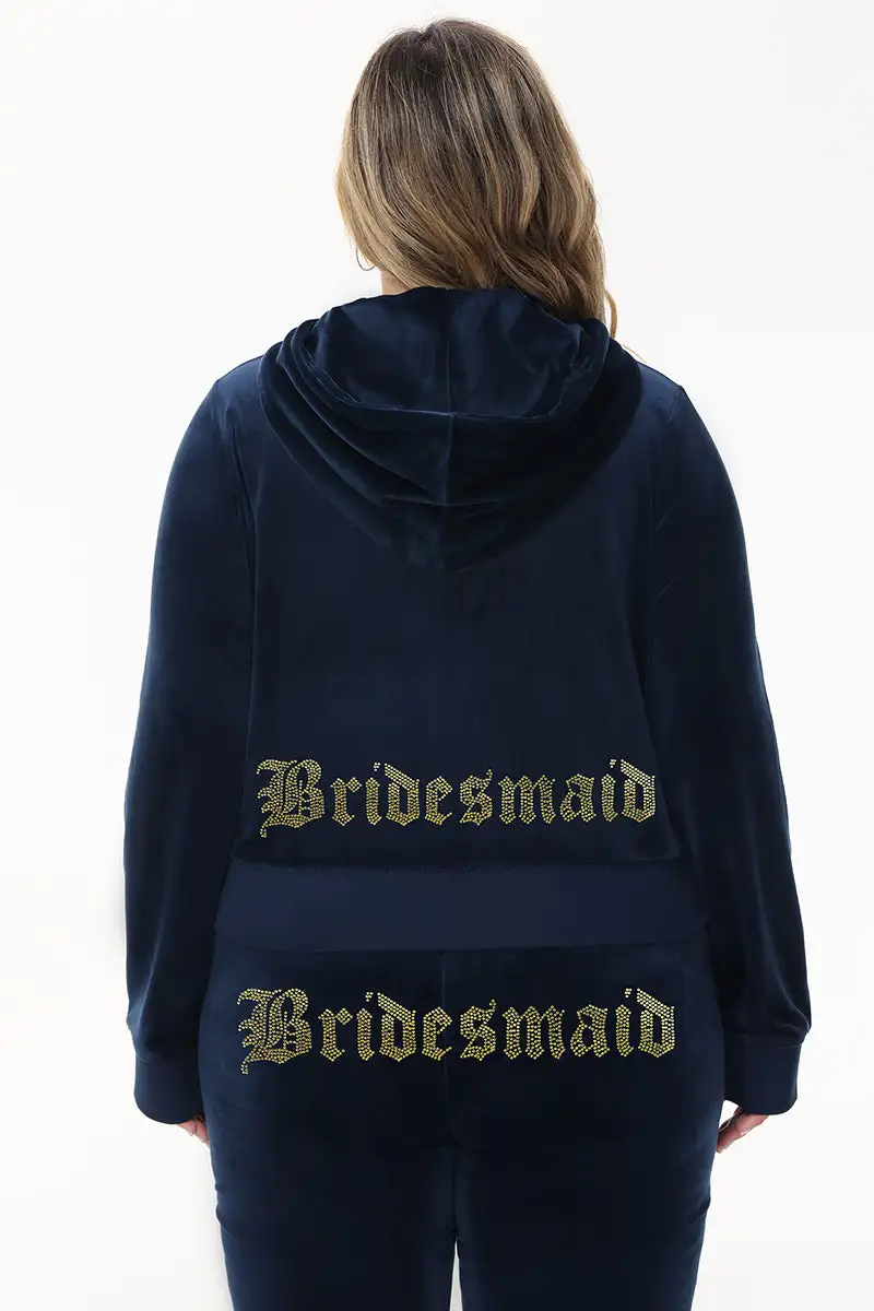 Bridesmaid Big Bling Velour Hoodie