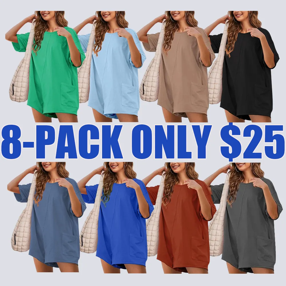 Womens Oversized Rompers Back V Neck Jumpsuits Casual Athletic Workout Tee Onesie Activewear