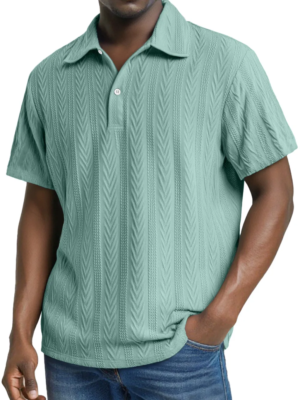 Men's Daily Jacquard Texture Casual Lapel Button Short-sleeved Polo Shirt