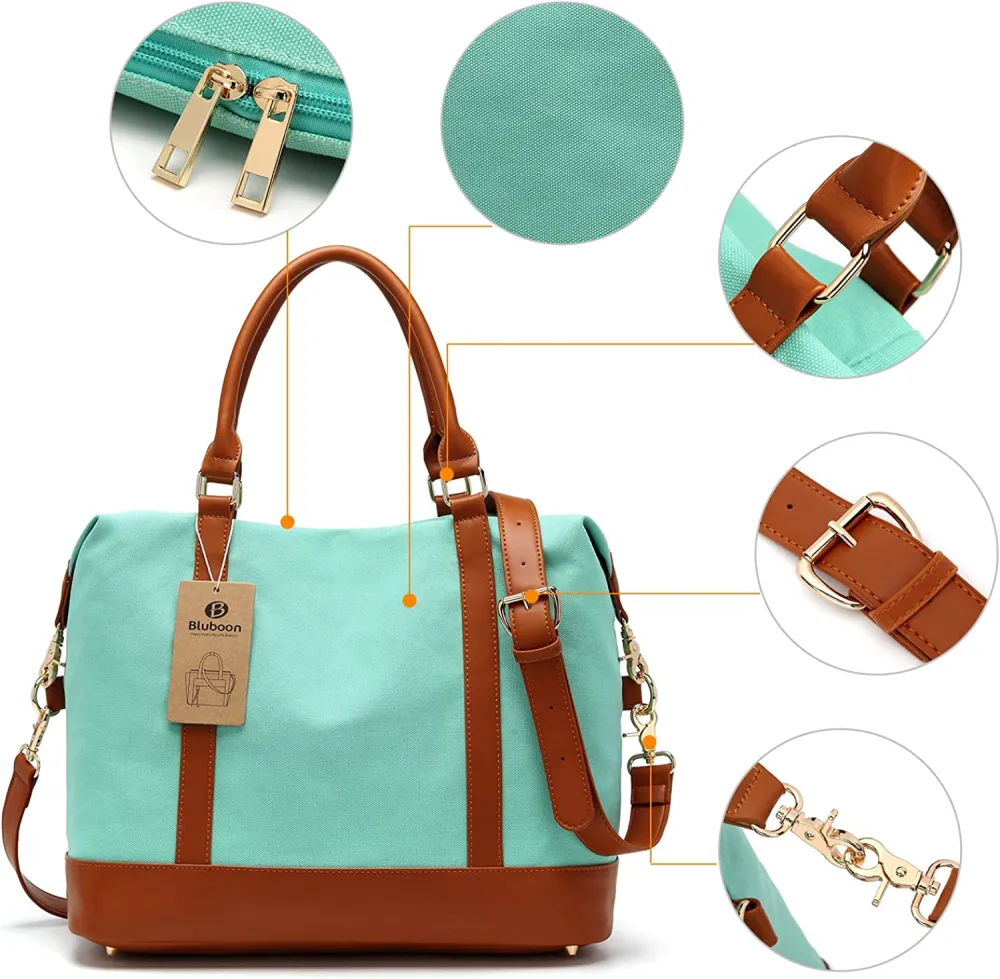 Ladies Canvas Weekender Bag Overnight Carry-on Tote Duffel in Trolley Handle