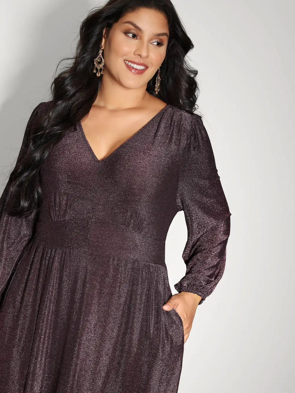 Heather Stretchy Split Hem Pockets Maxi Dress