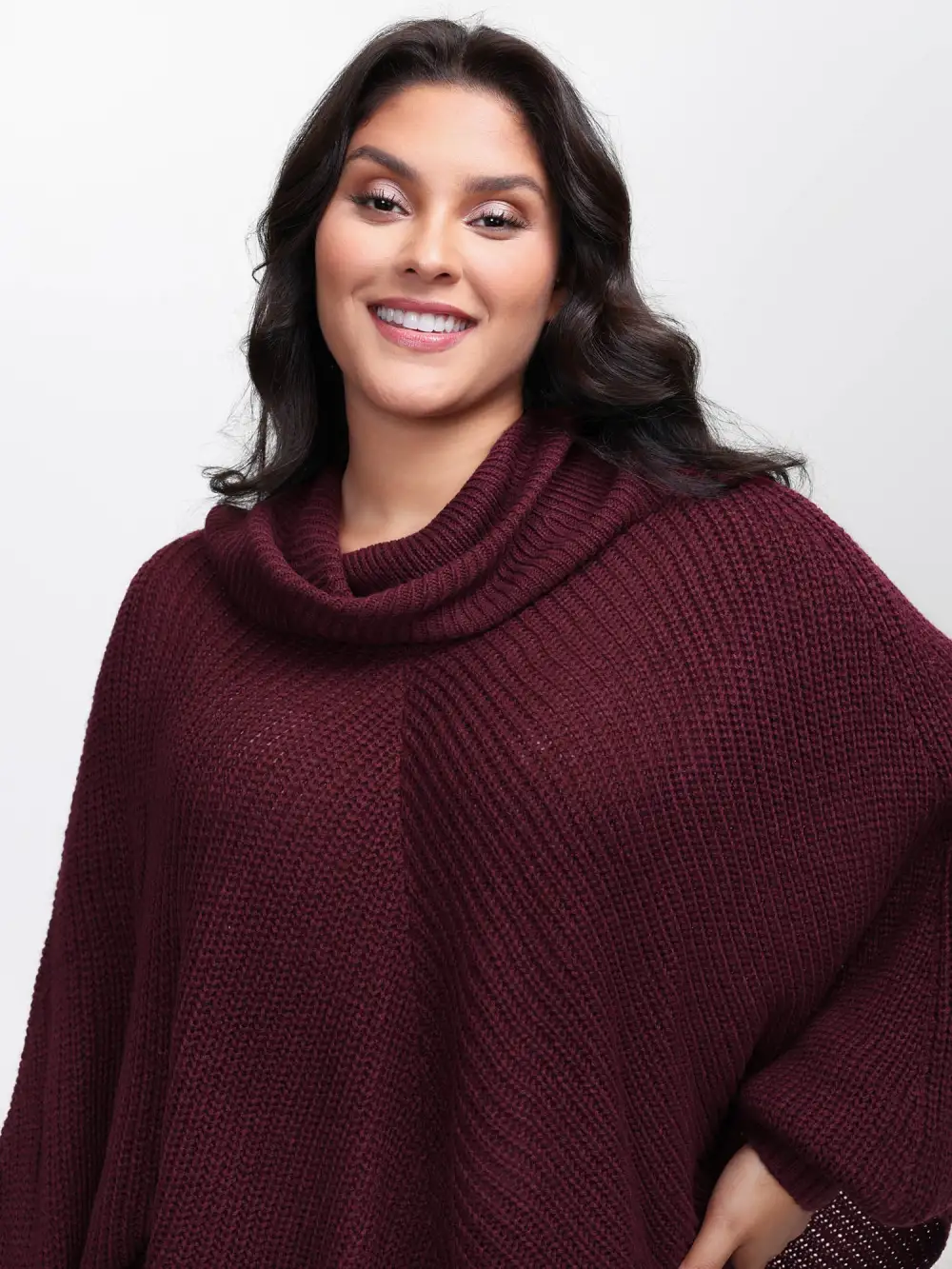 Turtle Neck Batwing Sleeve Asymmetrical Hem Pullover