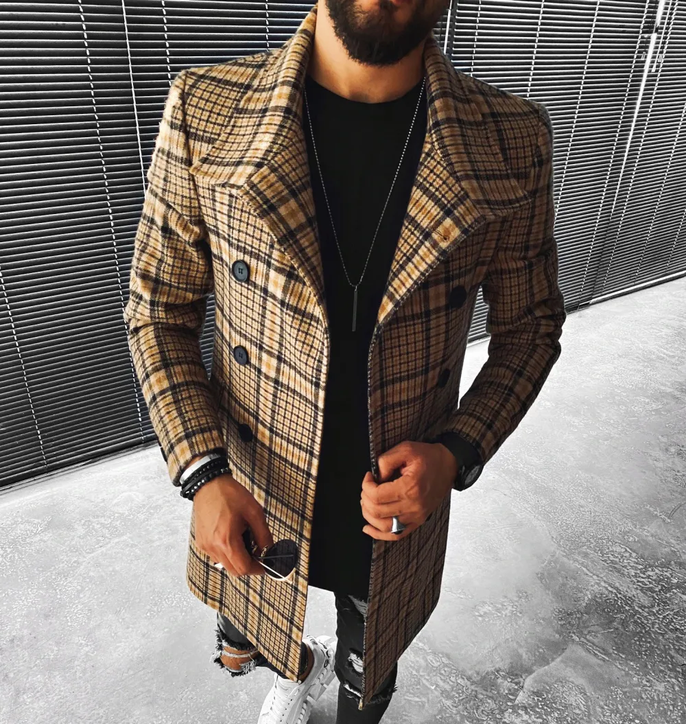 Street Fashion Casual Plaid Texture Slim Long Sleeve Coat