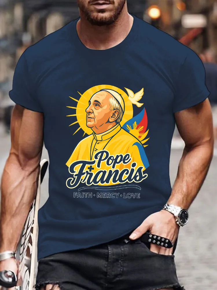 Men's Faith Mercy Love Print Short Sleeve Round Neck Cotton T-Shirt