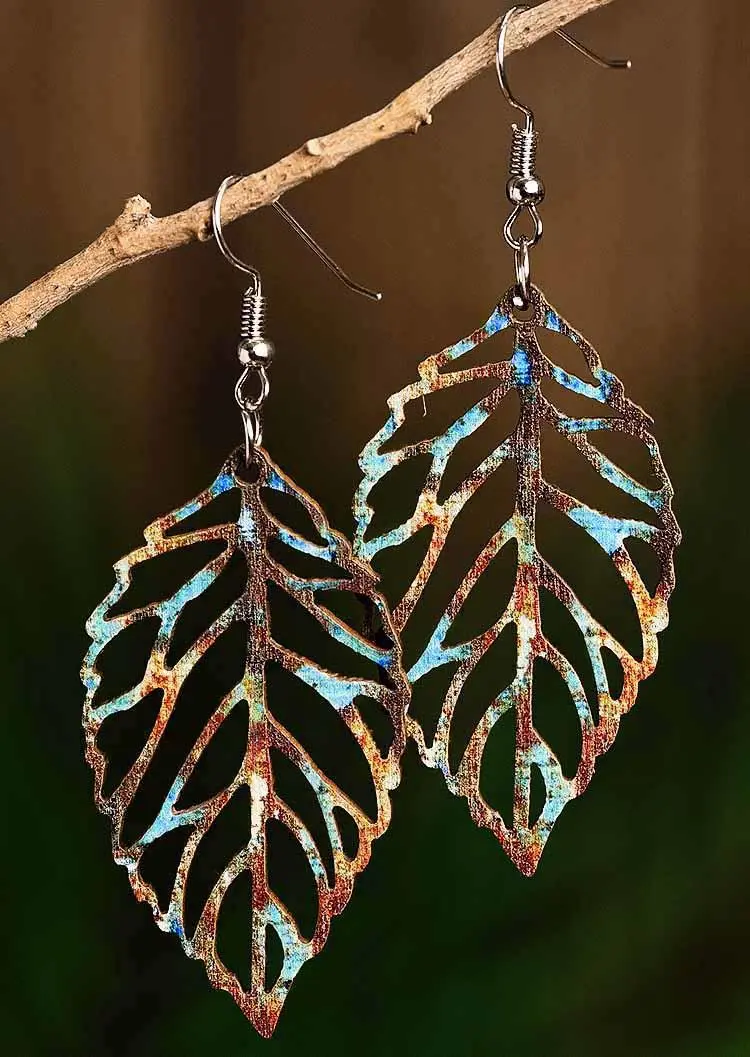 Leaf Tie Dye Hollow Out Hook Earrings