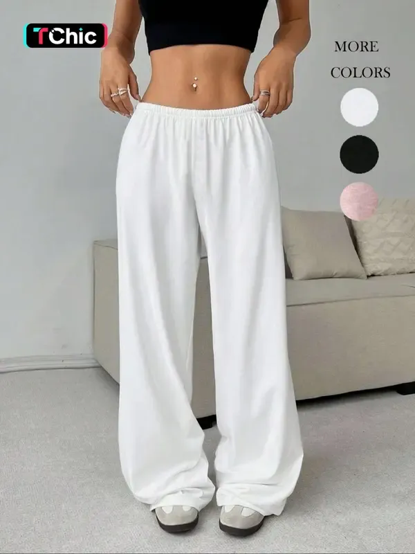 Solid Color Loose Fit Pants for Women
