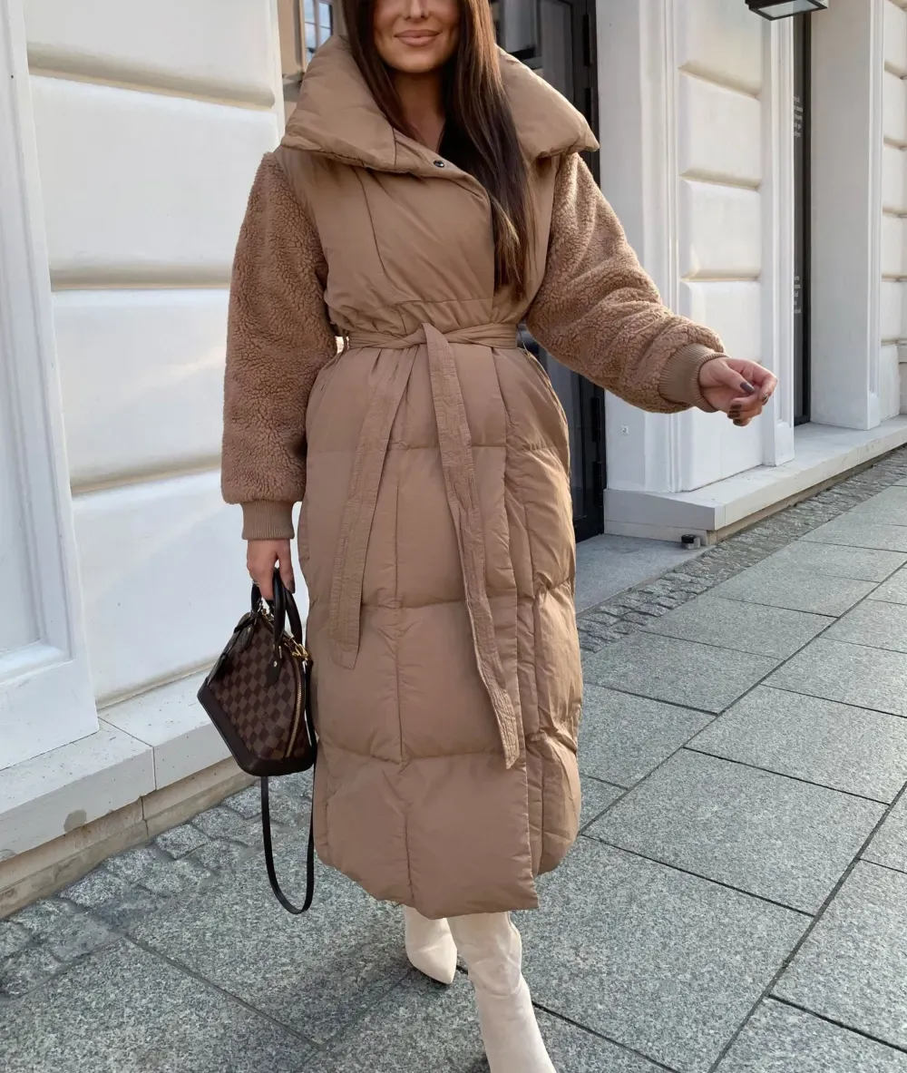 Lambswool Sleeve Tie-Up Long Jacket