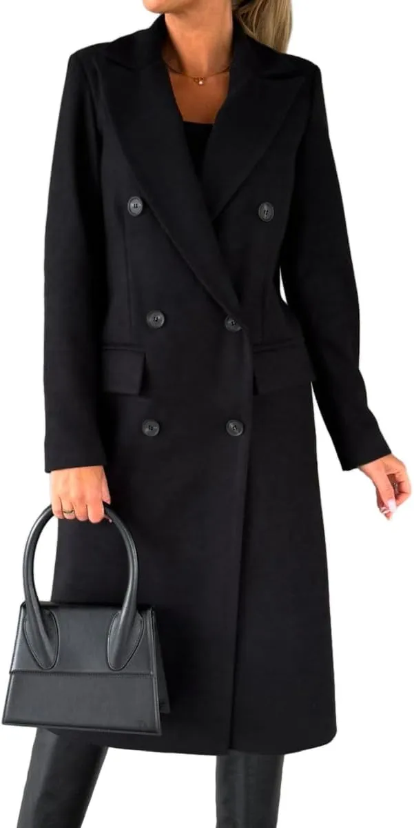 Womens Long Wool Coat Double Breasted Trench Coat Fall Winter Clothes