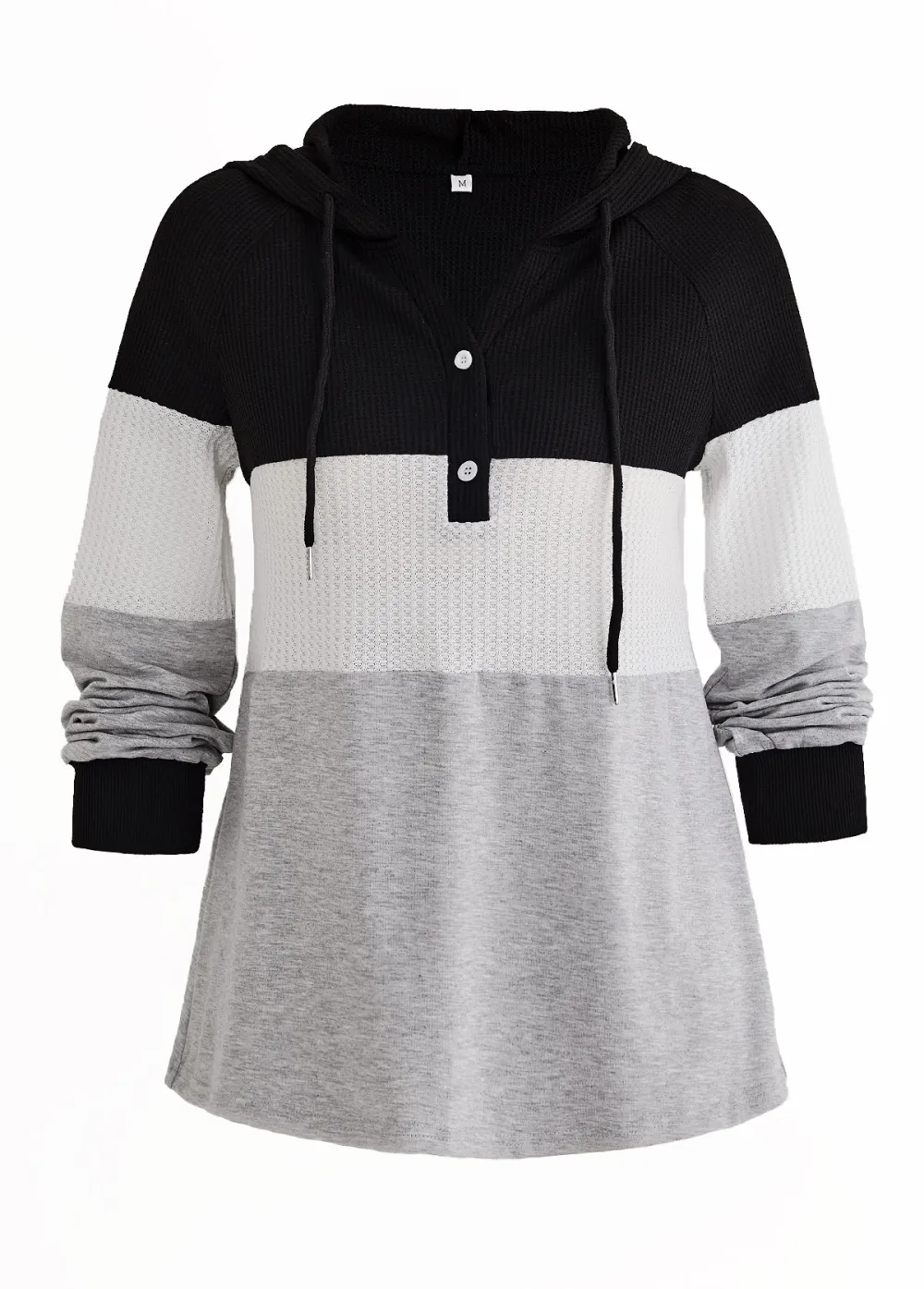 Black Patchwork Long Sleeve Contrast Hoodie