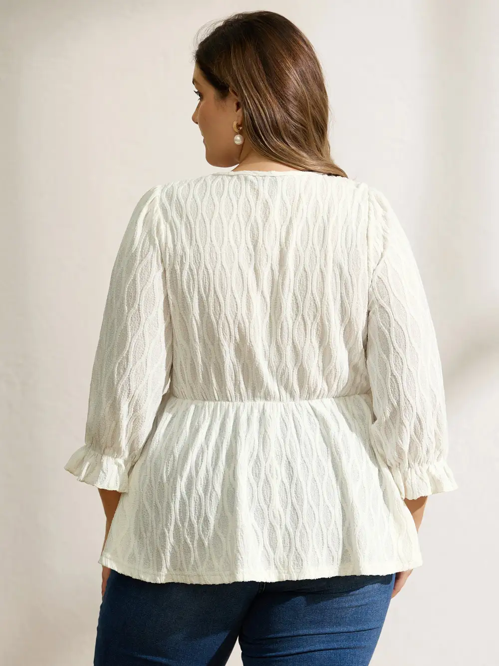 Textured Puffy Sleeve V-Neck Blouse
