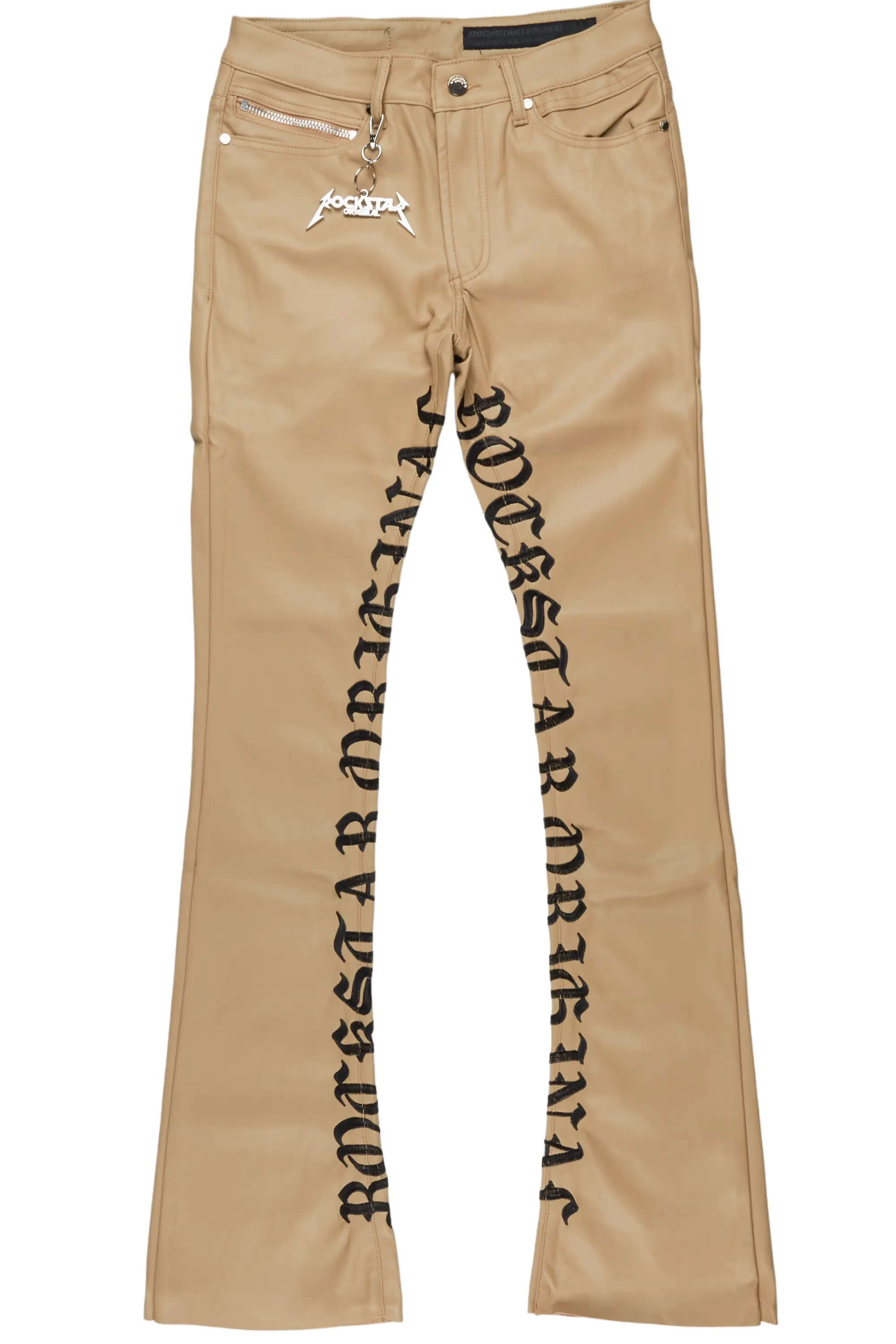 Eliam Beige/Black Faux Leather Stacked Flare Jean