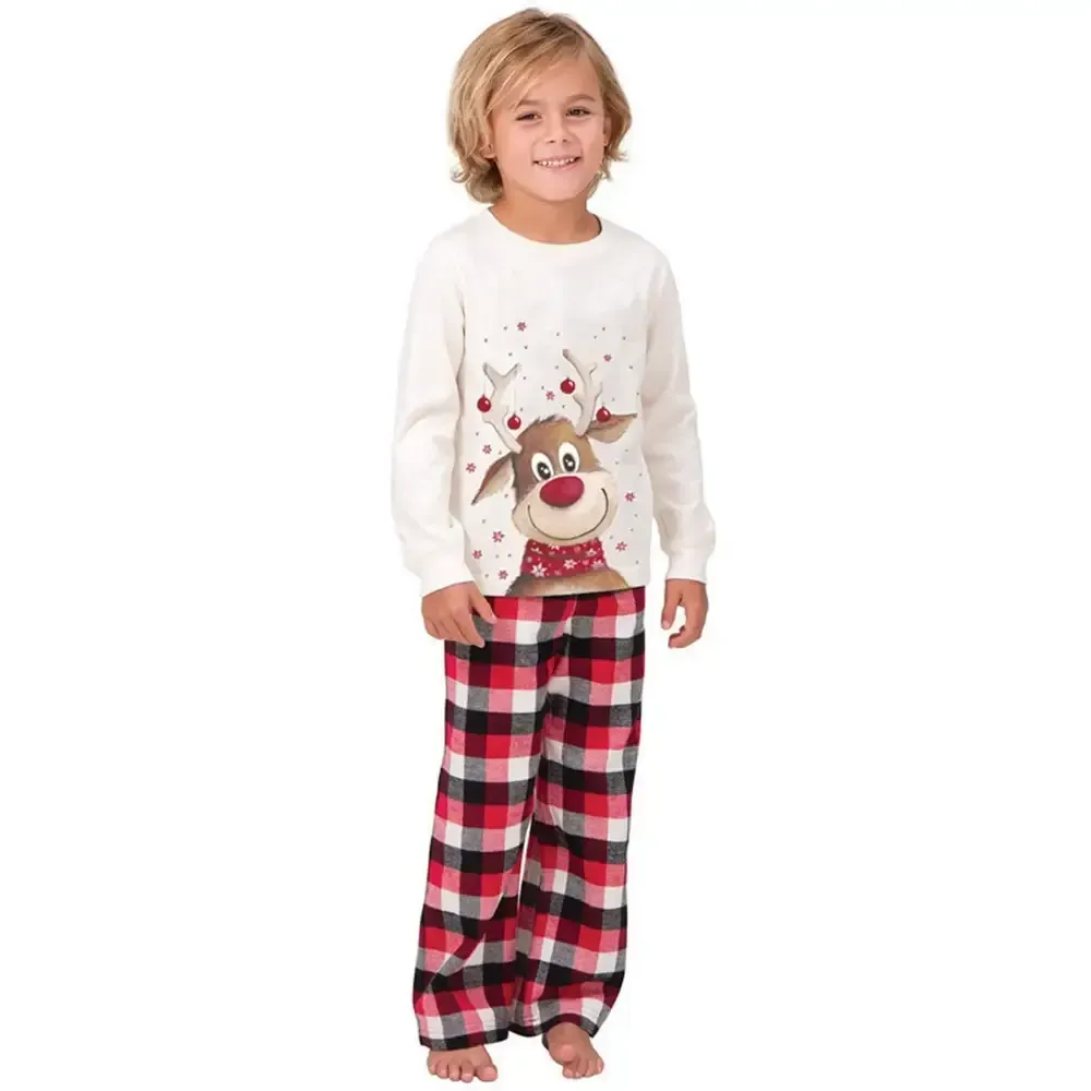 Family Matching Reindeer Plaid Pajamas Set
