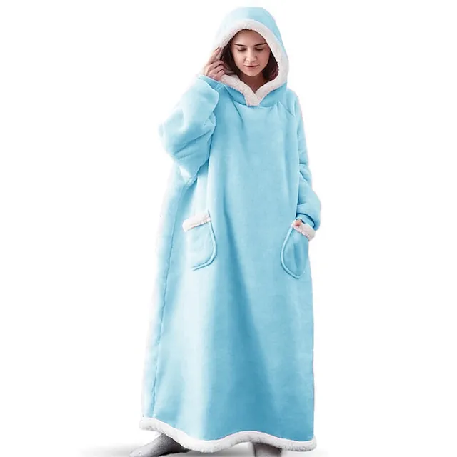 Oversized Wearable Blanket Christmas Flannel Thick Soft Warm Long Hoodie Blanket Big Hooded Sweatshirt Hoodie Blanket for Adults Women Girls Teenagers Teens Men Black