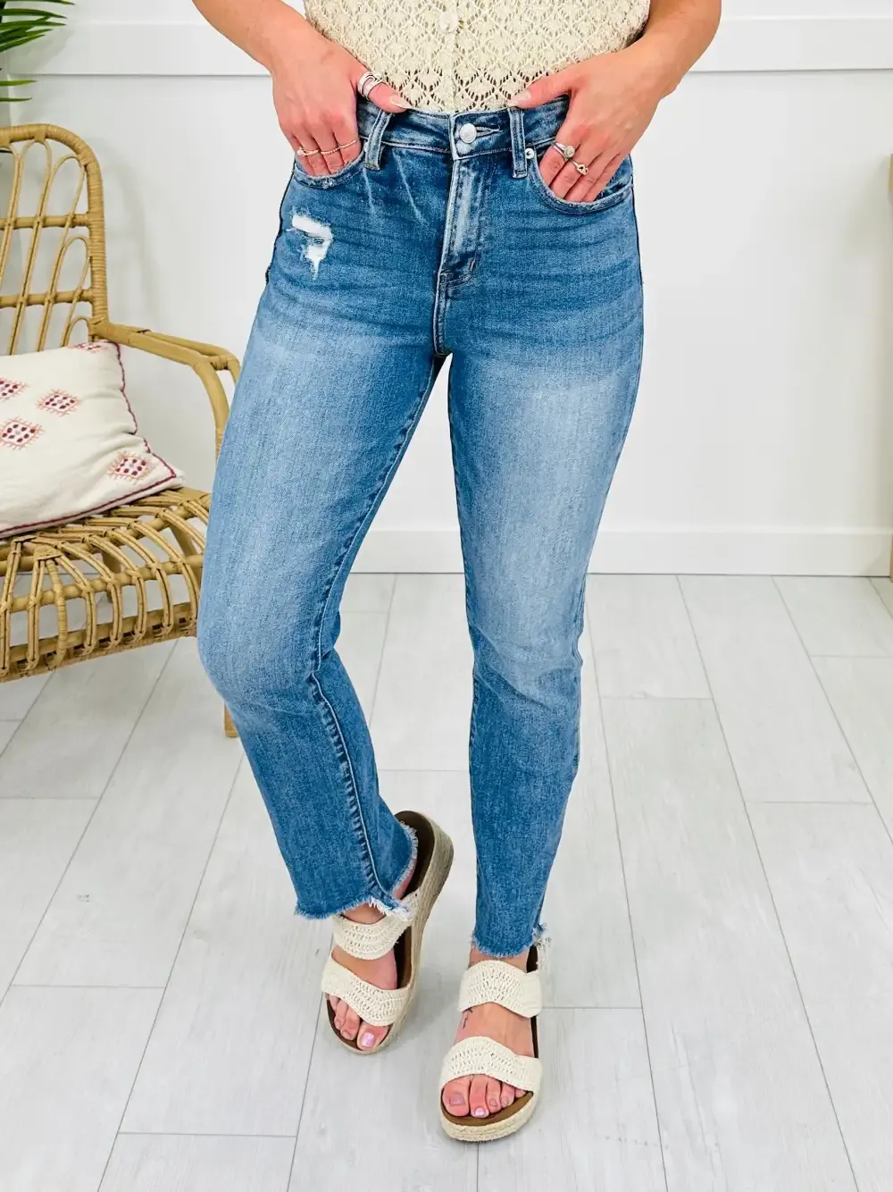 Step It Up Mica Straight Leg Step Hem Jeans