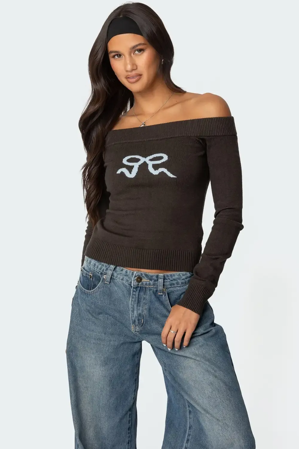 Tj Off Shoulder Knit Bow Top