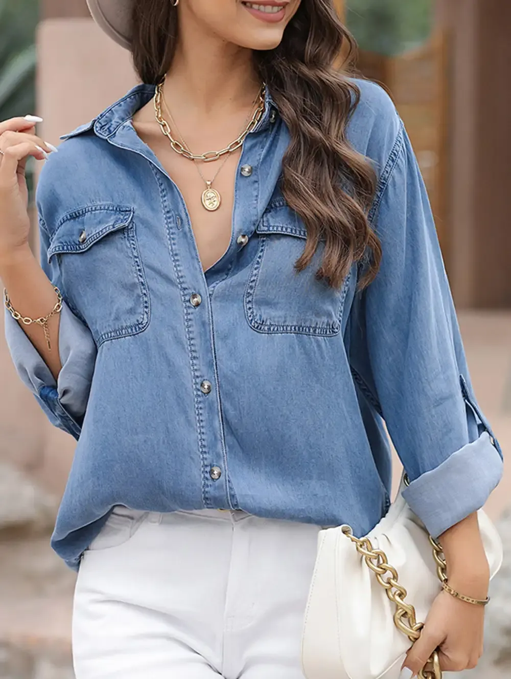 Pure color denim jacket