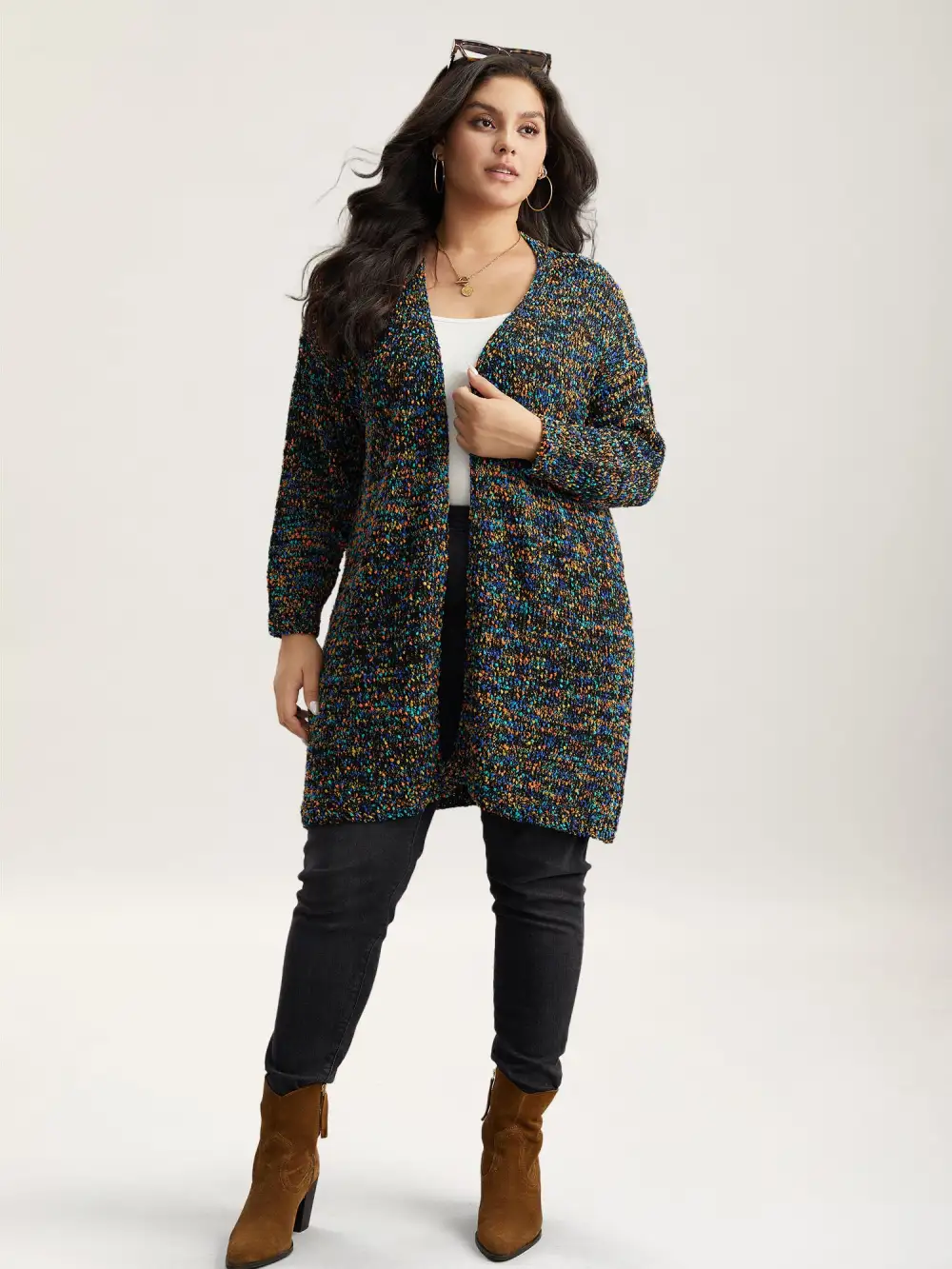 Color Textured Open Front Cardigan