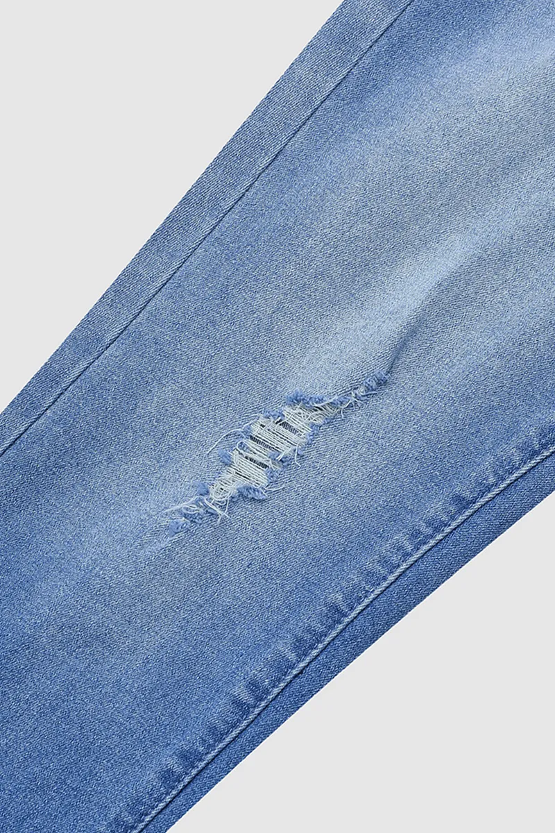 Ripped Button Front Roll Up Hem Jeans