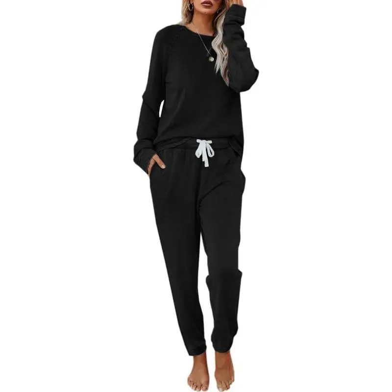 Women's Solid Sweatsuit Set 2 Piece Long Sleeve Pullover and Drawstring Sweatpants Sport Outfits Sets