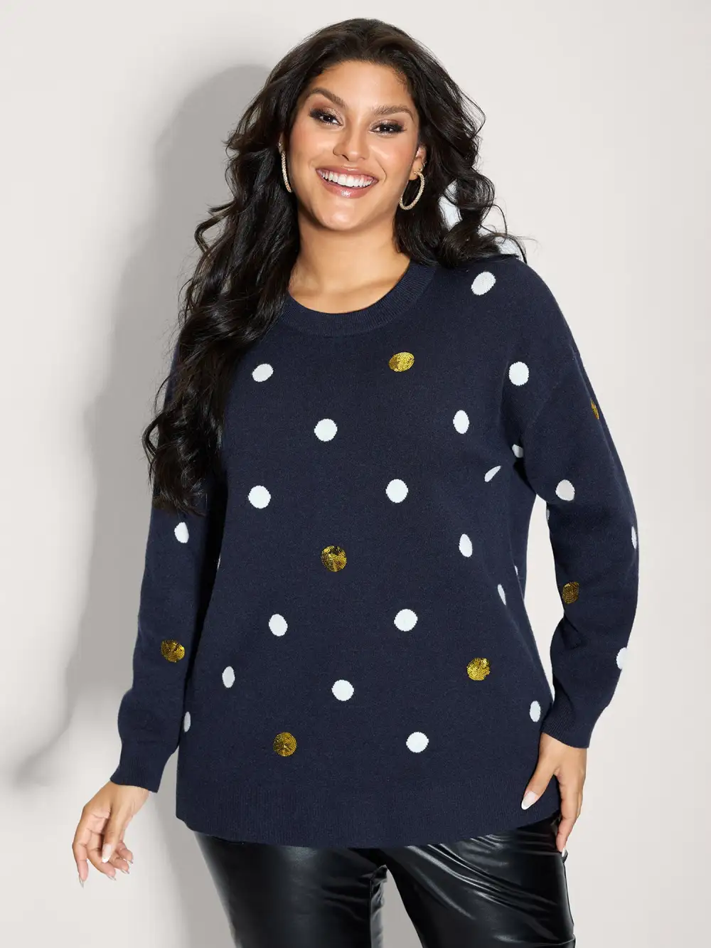 Polka Dots Jacquard Sequin Embroidery Pullover