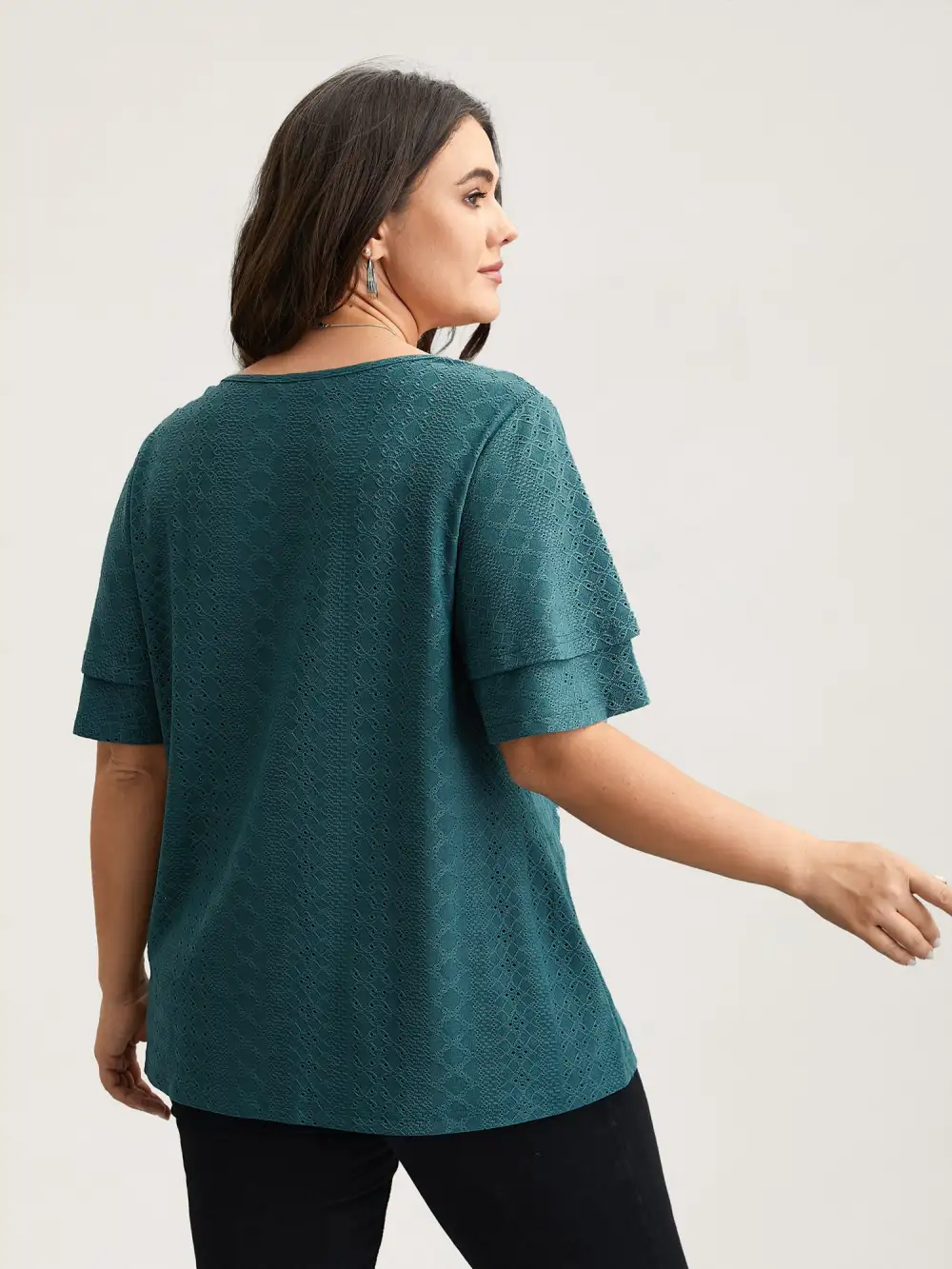 Jacquard Textured Lotus Leaf Sleeve Top