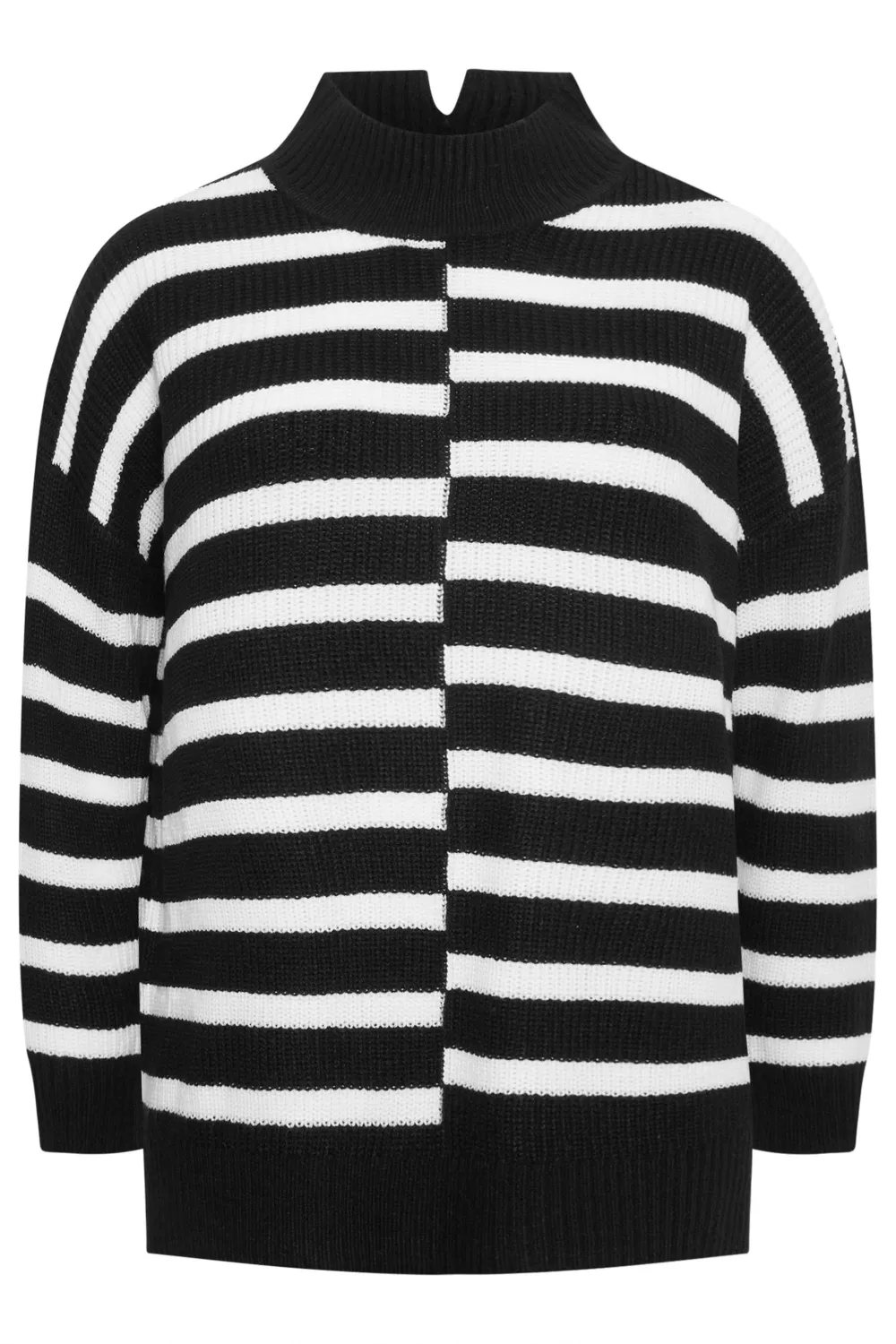 YOURS Curve Black Contrast Stripe Turtle Neck Jumper